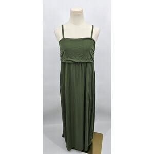 Love Circle Maternity Olive Green Empire Waist Midi Dress Boho Cottagecore